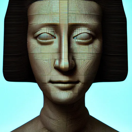 Prompt: the (monalisa) as a floating head in the style of BEEPLE, 3d render, octane render by beeple