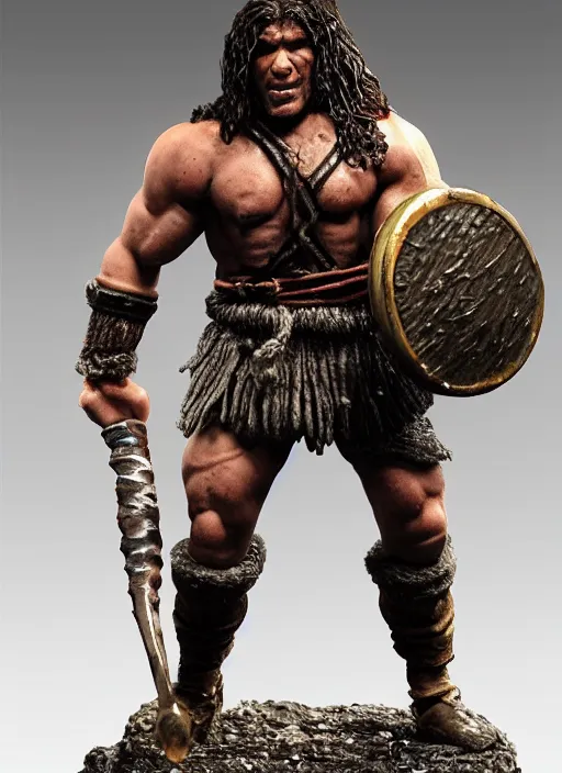 Prompt: Images on the store website, eBay, Full body, Miniature of a muscular barbarian warrior with club