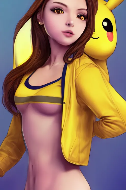 Image similar to heroine, beautiful, female pikachu, ultra detailed, digital art, 8 k, character, realistic, portrait, hyperrealistic