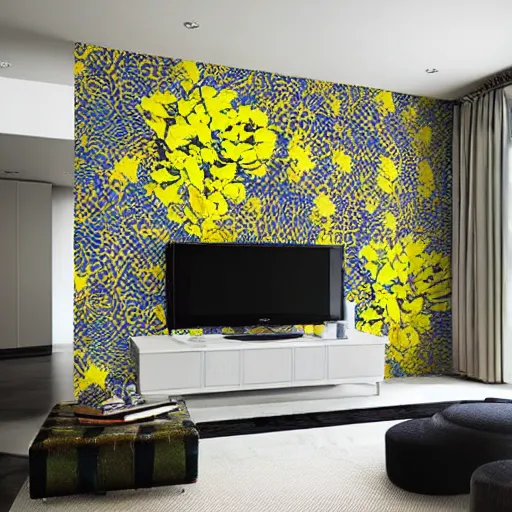 Prompt: stone roses wallpaper in a modern lounge, picture in a catalogue, beautiful interior design,
