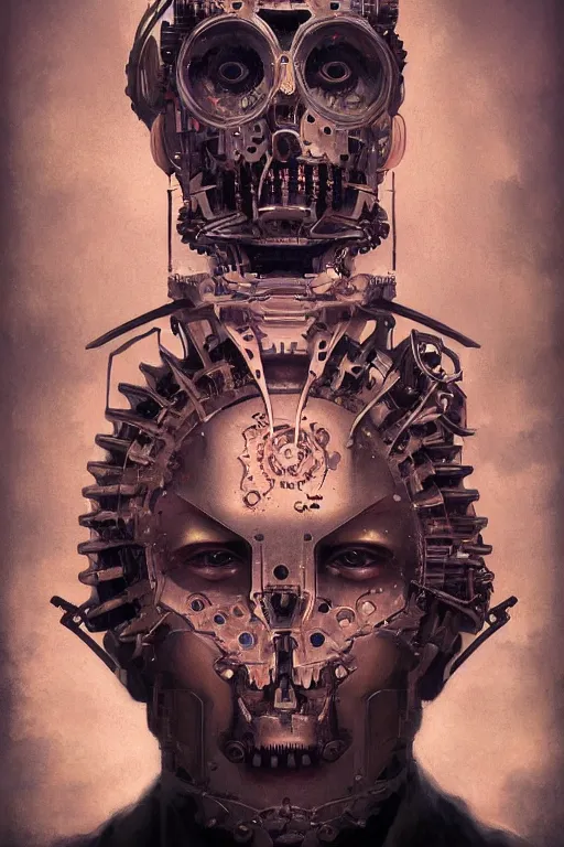 Prompt: portrait of a man made of a gears, by artgerm, tom bagshaw, gerald brom, vaporwave colors, lo fi colors, vaporwave, lo fi, moody vibe, goth vibe, 4 k, hd,