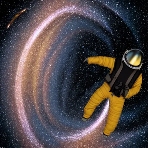 Image similar to astronaut falling into a interstellar black hole