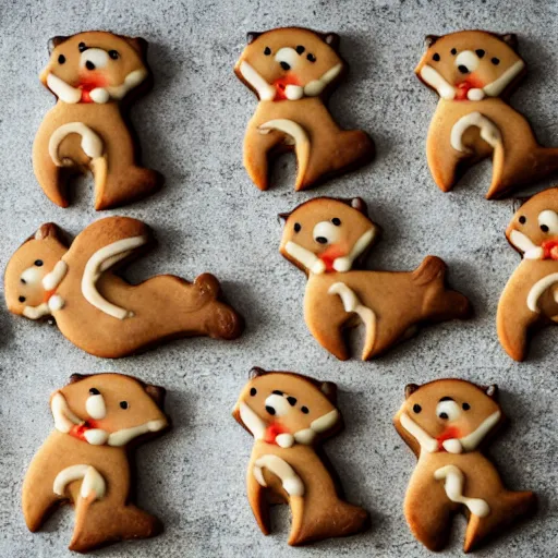 Image similar to cookies shaped like otters, photograph, cookies, otters