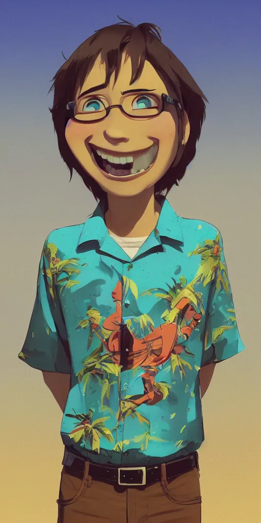 Prompt: cheerfull John Lasseter, portrait, art by Makoto Shinkai and greg rutkowski, hawaiian shirt, pixar style, highly detailed, rule of thirds, golden ratio, digital painting, concept art, illustration, soft volumetric lighting, artstation, behance, very detailed, smooth, sharp focus, octane render, 8K, composition by a drunk Fra Angelico