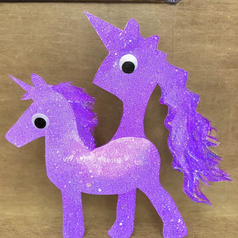 Image similar to a child's purple sparkling unicorn small and cheaply made