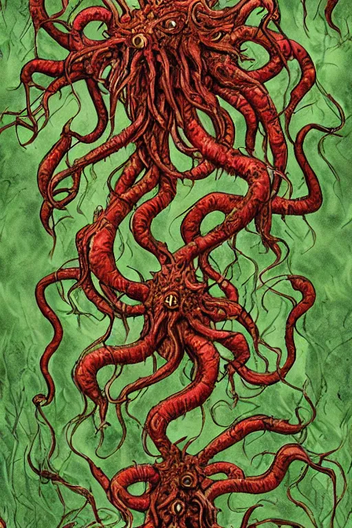 Image similar to flesh eating plant eldritch horror cthulhu, concept art, digital art, tarot card