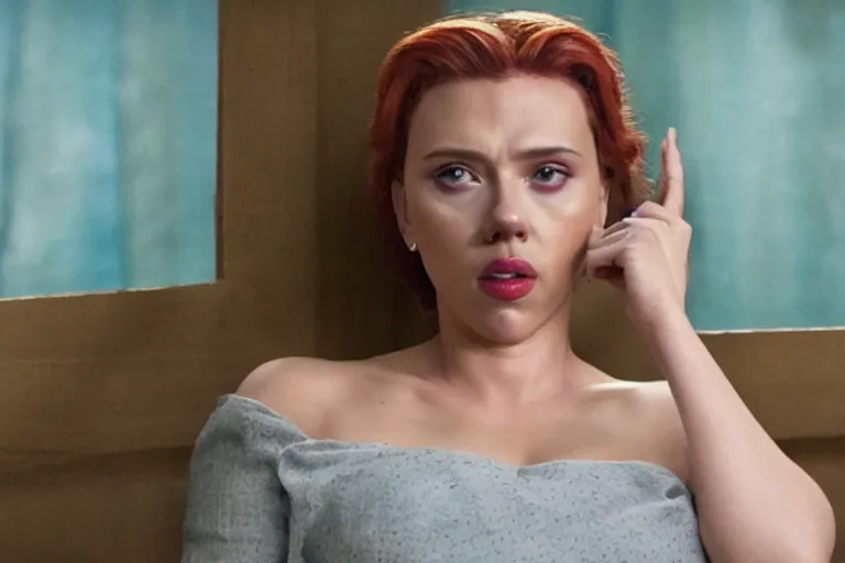 Image similar to scarlett johansson as an exaggerated caricature of a latina woman in the new movie directed by joss whedon, movie still frame, promotional image, critically condemned, top 6 worst movie ever imdb list, symmetrical shot, idiosyncratic, relentlessly detailed, limited colour palette