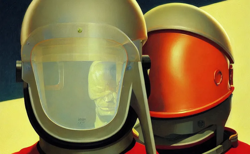 Image similar to Portrait of an engineer with helmet, very coherent, painted by Edward Hopper, Wayne Barlowe, painted by James Gilleard, airbrush, art by JamesJean