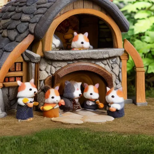 Image similar to lord of the rings calico critters in front of hobbit house