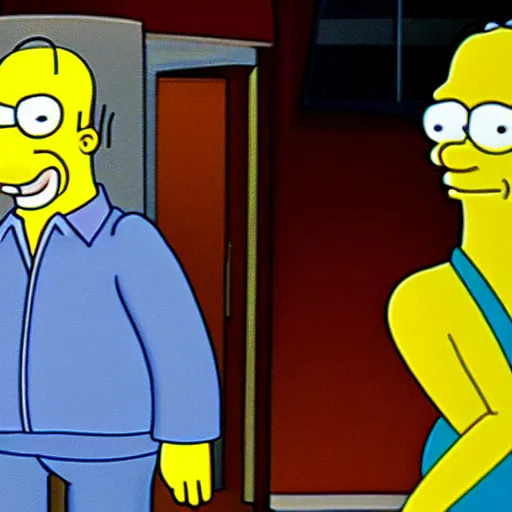 Image similar to a still of a public acess tv show of a man poorly dressed like homer simpson