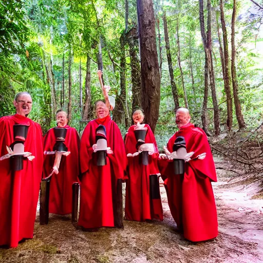 Image similar to A group of Spanish inquisitors holding lanterns on a sandy beach Cove in middle of a magical forest