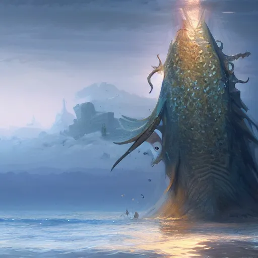 Image similar to a fish as tree, in a sea, by greg rutkowski, trending on art station, highly detailed, magic the gathering, matte painting