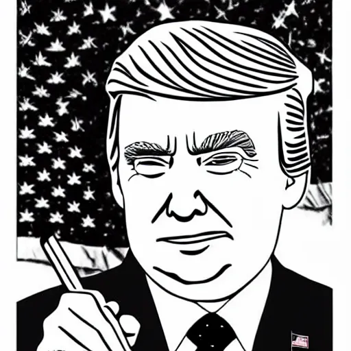 Image similar to Donald Trump coloring book page, black and white