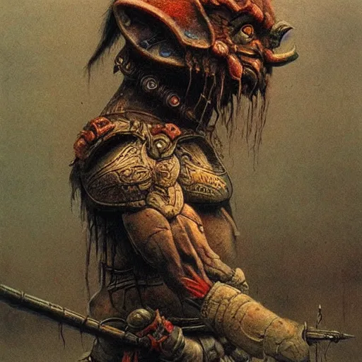 Image similar to mongolian goblin warrior concept, beksinski