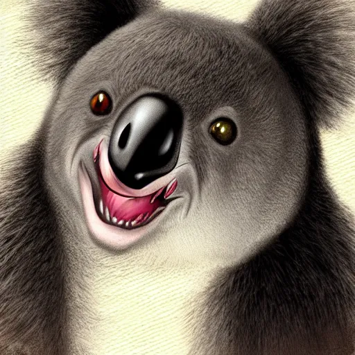 Image similar to a vampire koala, vampire fangs, digital art, anime art style