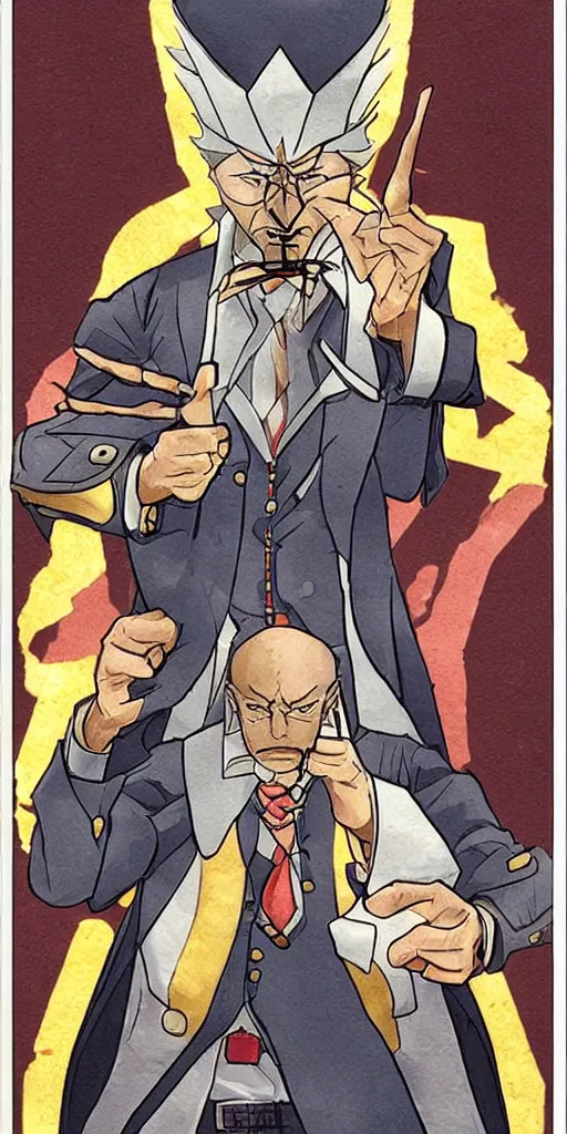 Image similar to the judge from Ace Attorney with a beam scale in one hand. Tarot card Justice, impressive art, detailed, singe subject