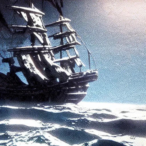 Prompt: ghosts pirate ship underwater by studio ghibli, movie still, below water