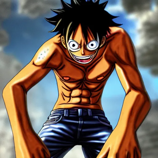 Prompt: ultra realistic monkey d luffy from one piece using gear 5