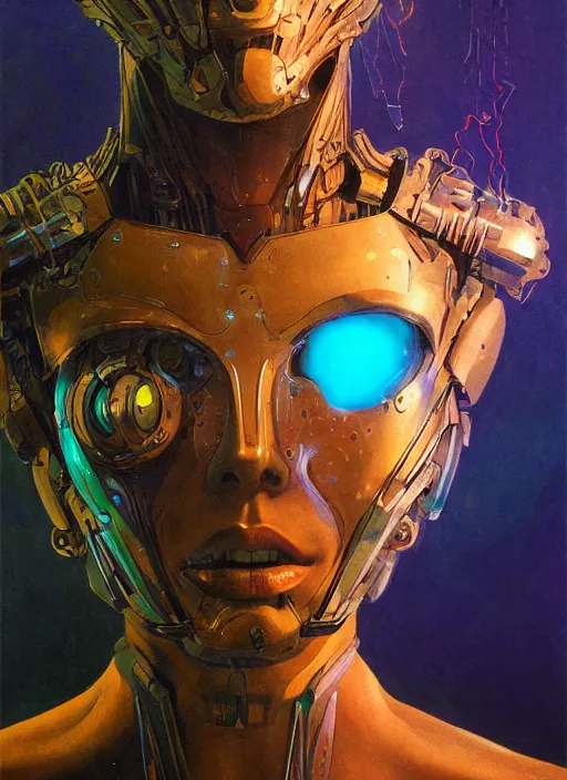 Prompt: ( ( symmetry ) ) closeup portrait of a stunning cyborg girl crying in tears, armor set, strong cinematic light, backlit, teal orange, viscous volumetric smoke, mist, by gerald brom, by mikhail vrubel, by peter elson, muted colors, extreme detail, trending on artstation, 8 k