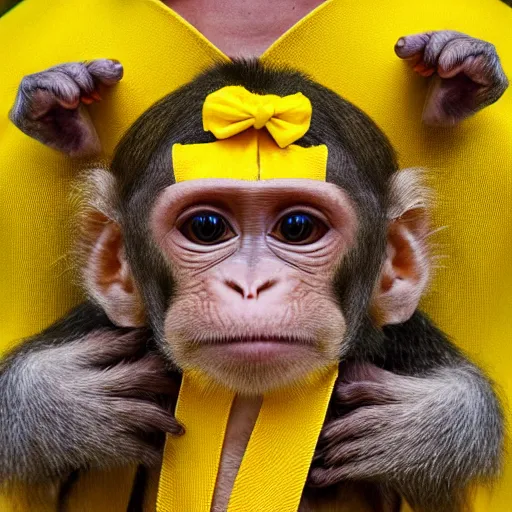 Image similar to a monkey wearing a yellow kimono, 8 k