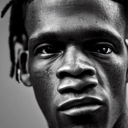 Prompt: a studio photograph of Young Thug, portrait, 40mm lens, shallow depth of field, close up, split lighting, cinematic