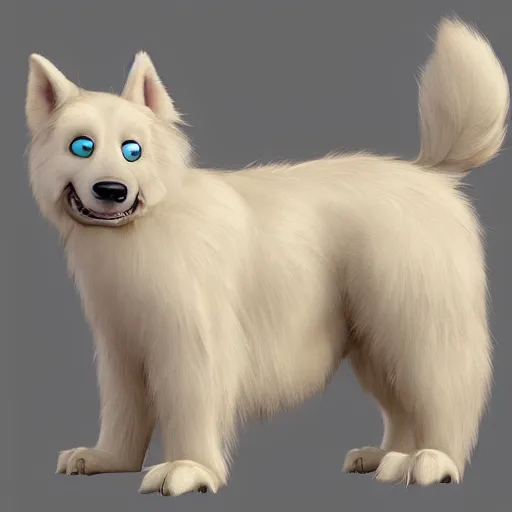 Prompt: cutie fluffy creature dog, digital art, 3 d, octave render, masterpiece, mega detailed, pixar, disney, vivid illustration, cartoon, fantasy, by george stubbs, artgerm, in the style of ghibli kazuo oga, pastel fur