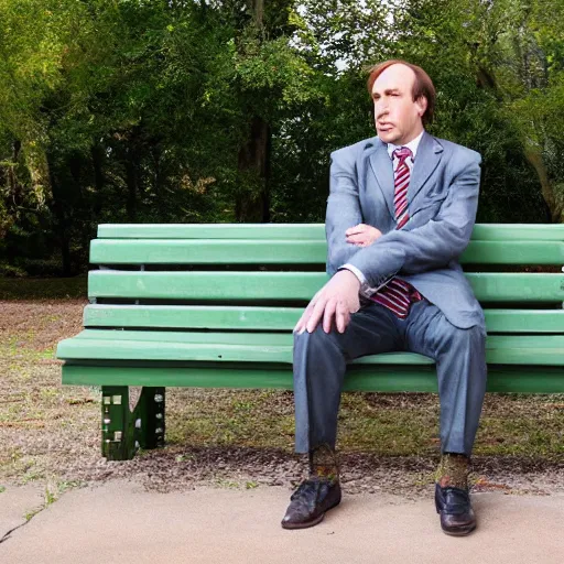 Image similar to saul goodman sitting at a park picnic bench