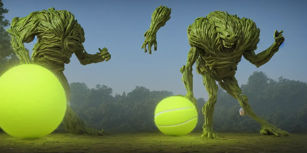 Prompt: a photo of 8 k ultra realistic giant tennis ball monster statue, tennis ball monsters, exotic, cinematic lighting, trending on artstation, 4 k, hyperrealistic, focused, high details, unreal engine 5, cinematic, alien planet atmosphere in background, 3 d render by basil gogos and beeple