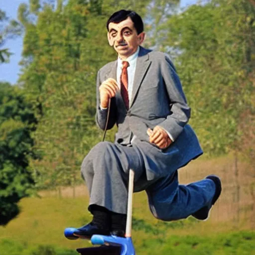 Prompt: mr bean on a pogo-stick