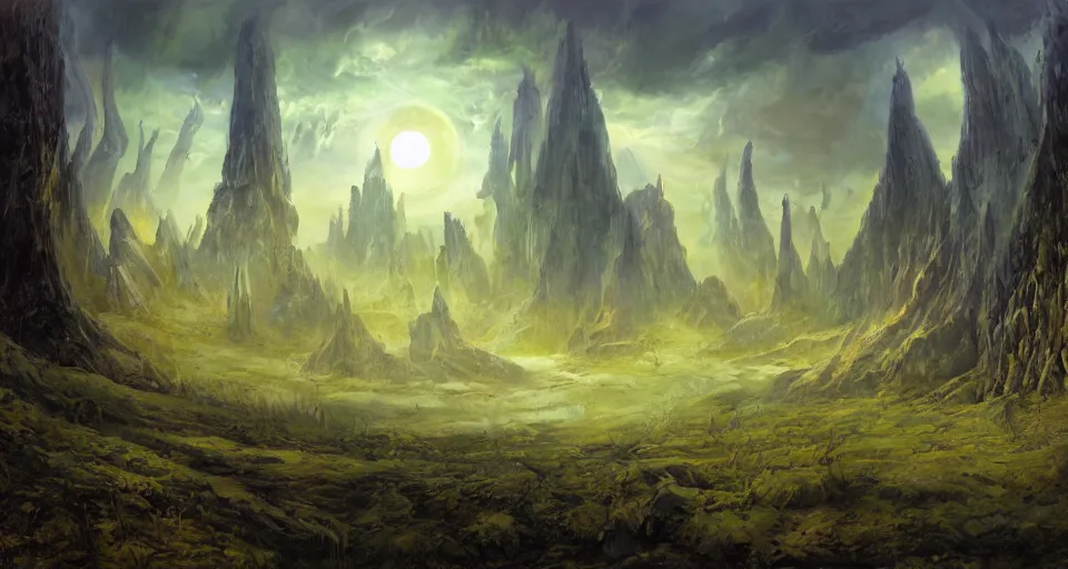 Image similar to concept art of the supernal realm of'arcadia, the fey realm'from the modern supernatural arcane magical thriller tabletop rpg'mage : the awakening ', by david mattingly and samuel araya and michael whelan and michael william kaluta and francisco goya. realistic 8 k matte painting with photorealistic hd lighting.