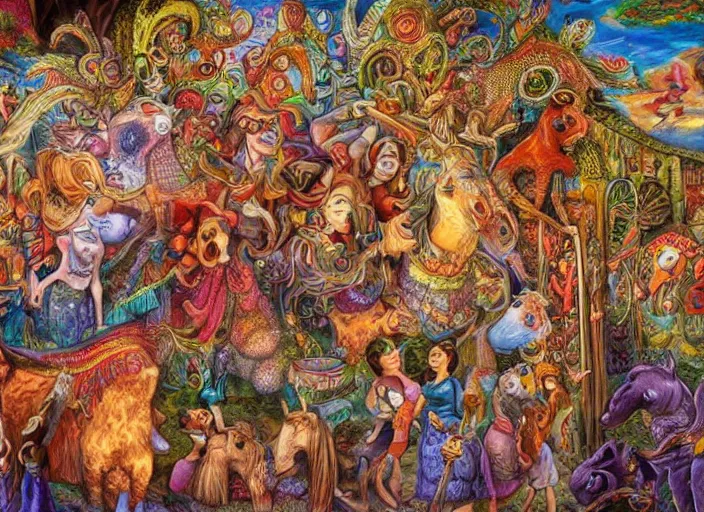 Image similar to folk art, lowbrow, matte painting, 3 - d highly detailed, in the style of josephine wall,