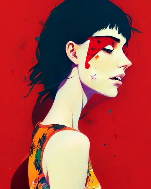 Image similar to a ultradetailed beautiful painting of a stylish woman with colorful band - aids, concert poster, retro, by conrad roset, greg rutkowski and makoto shinkai