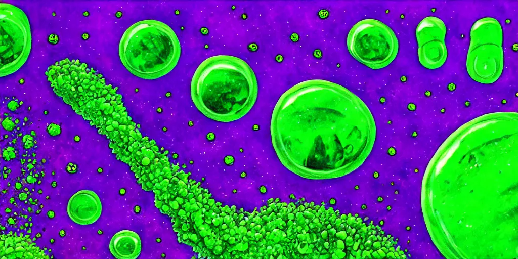 Prompt: green slime purple crystals alien worm laboratory, award winning art, epic dreamlike fantasy landscape, art print, science fiction, ultra realistic,