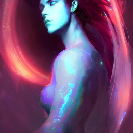 Prompt: portrait of a beautiful dark seraphim female futuristic angel, volume lighting, concept art, by greg rutkowski!!, colorful, xray melting colors!!