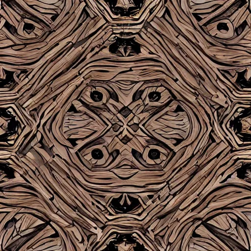 Image similar to Texture of wood ultra realistic, 4k, seamless repeating pattern symmetrical, damask pattern, reflections, epic, beautiful composition,octance render. insane details., hyper detail, concept ar