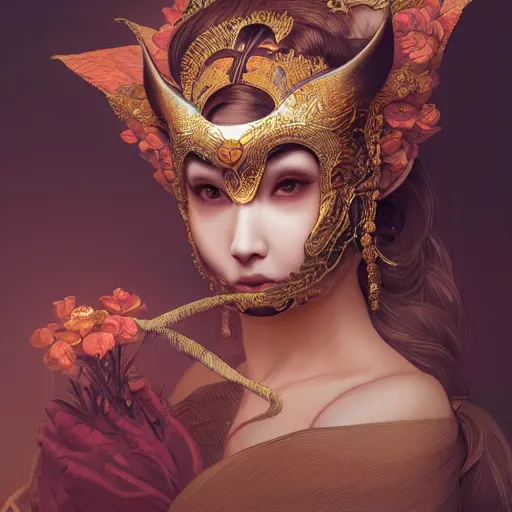 Image similar to a photorealistic dramatic fantasy render of a beautiful woman wearing a beautiful intricately detailed japanese monkey kitsune mask and clasical japanese kimono by wlop, artgerm, greg rutkowski, alphonse mucha, beautiful dynamic dramatic dark moody lighting, shadows, cinematic atmosphere, artstation, concept design art, octane render, 8 k