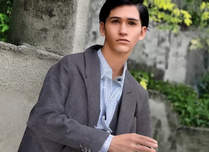 Image similar to outdoor medium close shot of a very very very very extremely handsome!!! good looking young man in 2 0 2 2 his face looks very very like jose rizal!!! hair like jose rizal, eyes like jose rizal and wearing modern clothes photo taken in 2 0 2 2, 3 5 mm f 1. 4 digital color photography