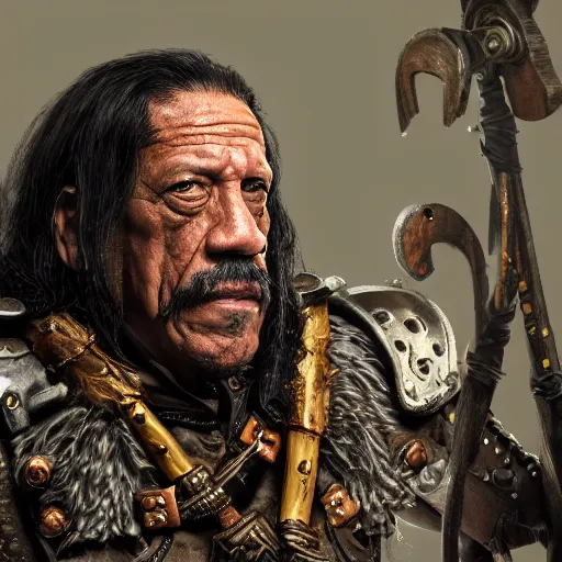 Image similar to Danny Trejo in Warhammer Vermintide 2, 3D render, digital art, realistic character concept, warhammer fantasy, dark and gritty atmosphere, golden ratio, cinematic lighting, hyperdetailed, high resolution, insanely detailed and intricate, trending on artstation and unreal engine