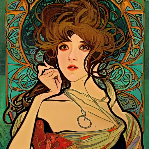 Prompt: a painting in the style of alphonse mucha and in the style of ayami kojima.