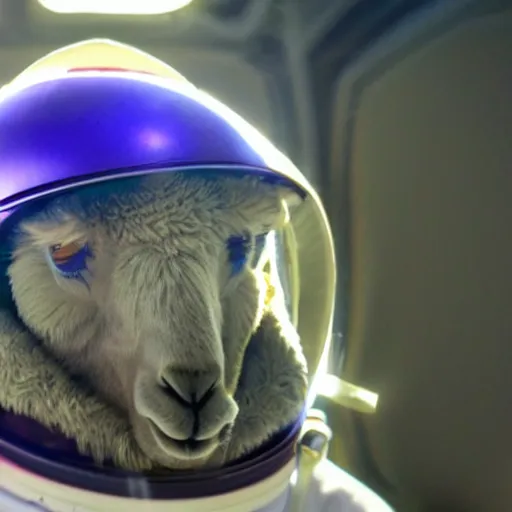 Image similar to a lama in a helmet is flying in space, 4k image.