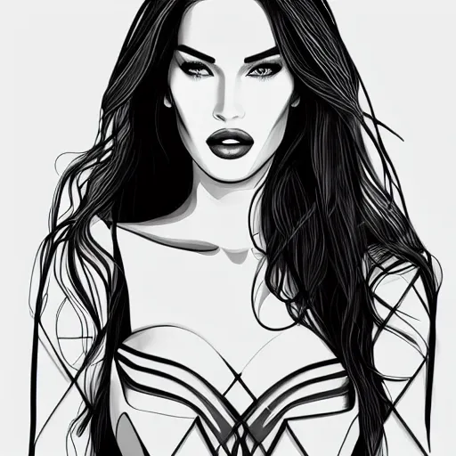 Prompt: megan fox sketch by arunas kacinskas, geometrical shapes and lines, pencils, minimalistic, procreate, digital illustration, vector illustration, doodle, applepencil, newstyle