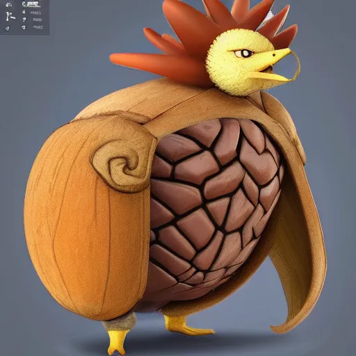 Prompt: a pokemon that looks like a coconuts . The body half coconuts half rooster,Trending on art station. Unreal engine.