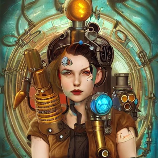 Image similar to Lofi Biopunk Steampunk Cyberpunk Bioshock Pokemon portrait, Pixar style, by Tristan Eaton Stanley Artgerm and Tom Bagshaw.