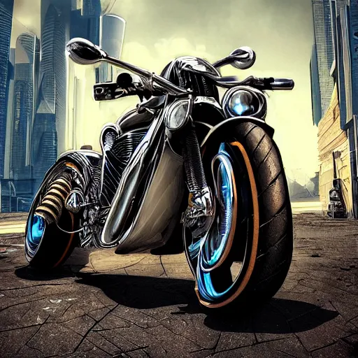 Image similar to cyberpunk motorcycle, realistic style, high detail, chrome, neon