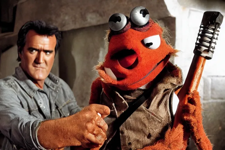 Image similar to Bruce Campbell as Ash in Evil Dead muppets