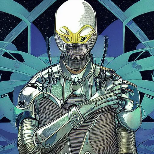 Prompt: techno - spirit utopian gallant knight, future perfect, award winning digital art by moebius