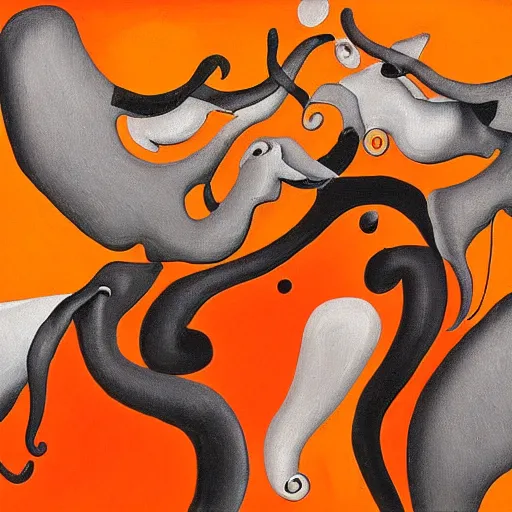 Prompt: An abstract painting of swirling elephants by Salvador Dali, orange and gray color palette