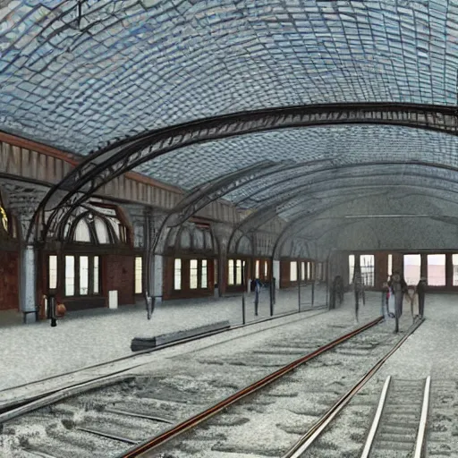 Image similar to Nineteenth-century railway station completely empty, realistic, high definition,
