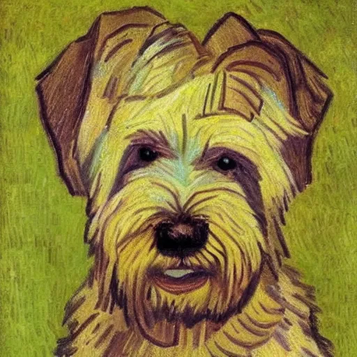 Image similar to portrait of a wheaten terrier by van gogh