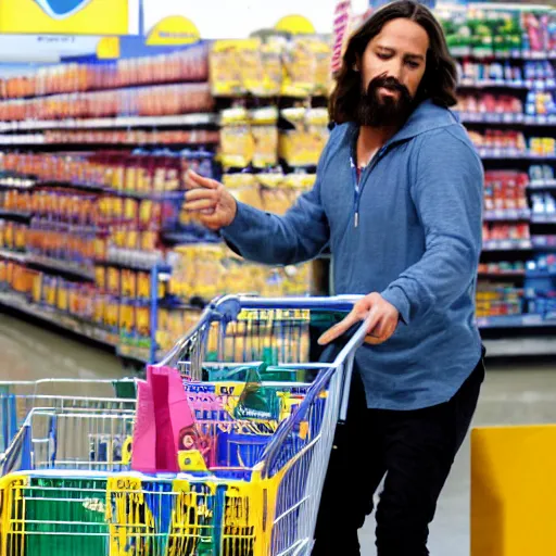 Image similar to jesus at walmart, paparazzi photo